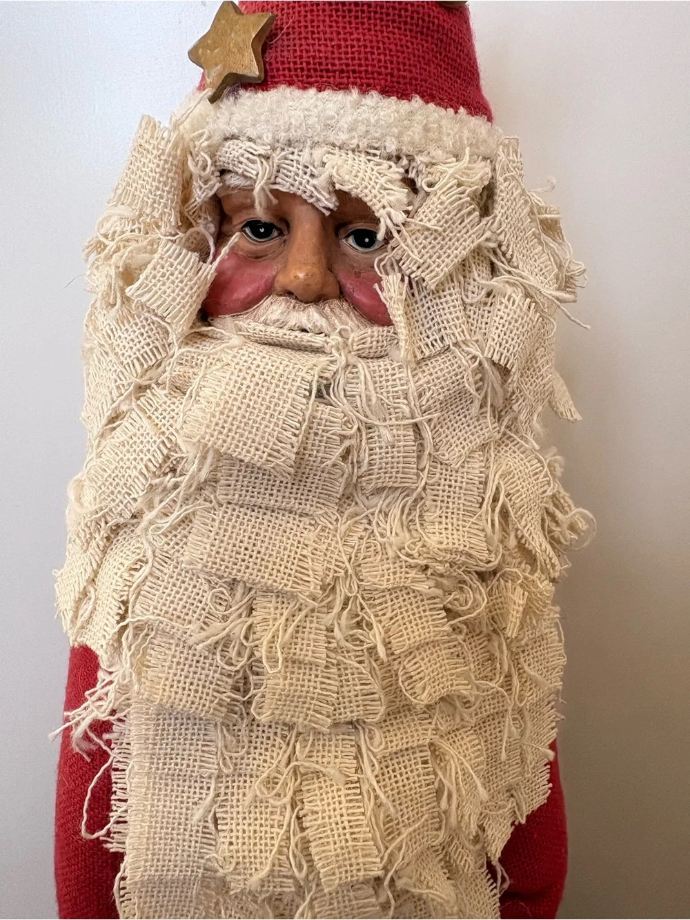 Vintage Folk Art Santa Claus Figurine Rustic Fabric Layered Beard Patchwork Coat